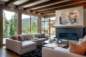 Thunder Springs living room wood beams light bright spacious