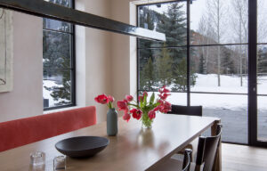 Warm spring dining room glass wall