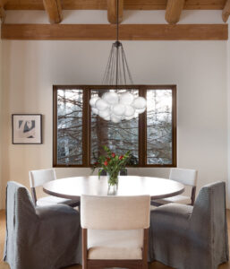 Big Wood River Front dining room wood beams light fixture