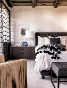 Senabi bedroom wood paneling wood beams