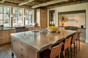 East fork kitchen large island wood beams