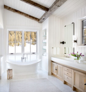 East fork master bathroom tub wood beams light bright sunny