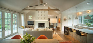 West Ketchum living room bright french doors open space color pop